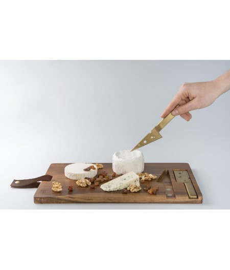Cheeseporn DOIY - Planche à fromage en bois et duo de couverts dorés