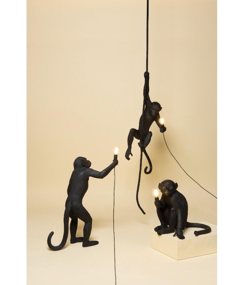 Monkey Lamp Sitting Seletti - Lampe en résine Noir Extérieur