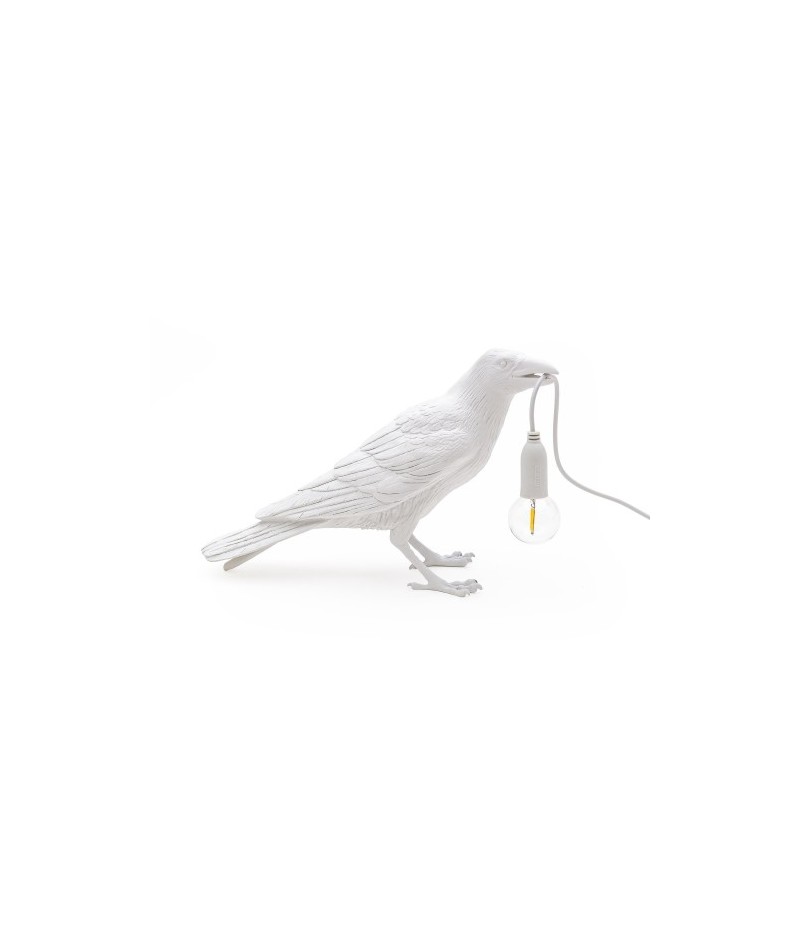 Bird Lamp 1 Waiting - Seletti - White Resin Lamp 29,5x12 H.18,5 cm