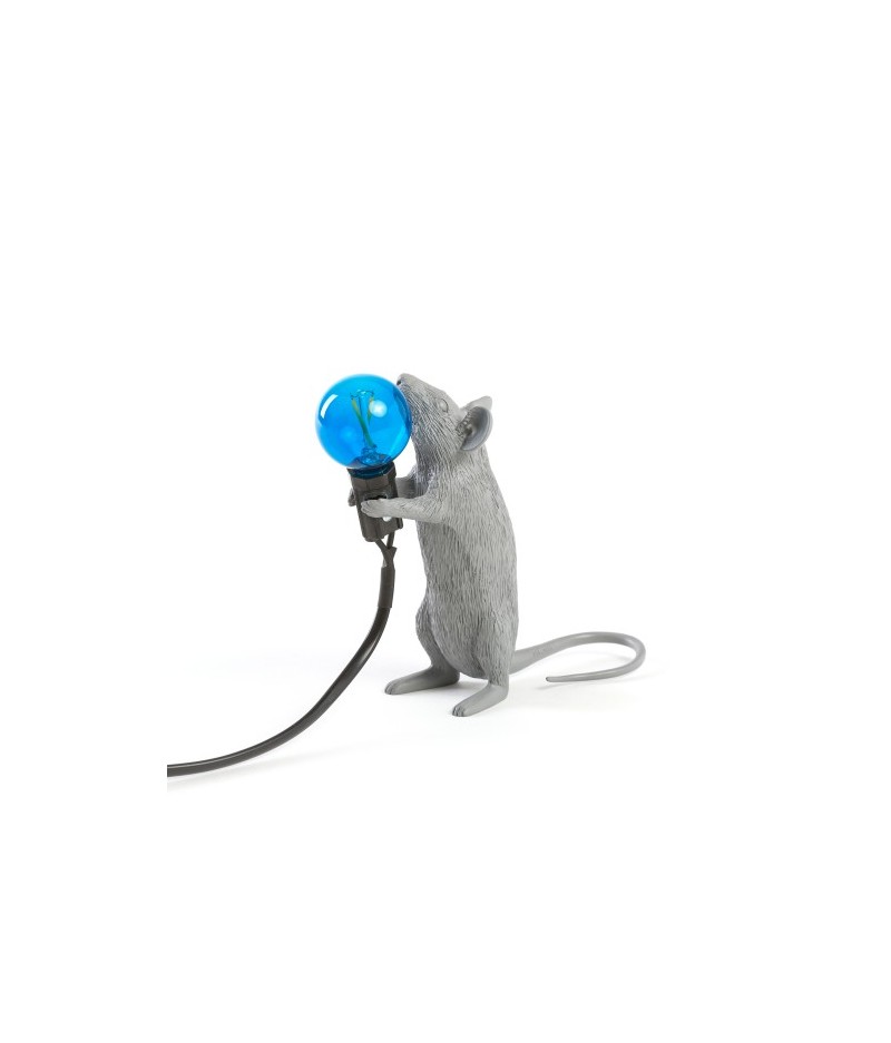 Lampe Souris Debout Seletti - Grise Ampoule bleue - Mouse lamp 1 Gray Standing