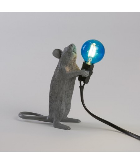 Lampe Souris Debout Seletti - Grise Ampoule bleue - Mouse lamp 1 Gray Standing