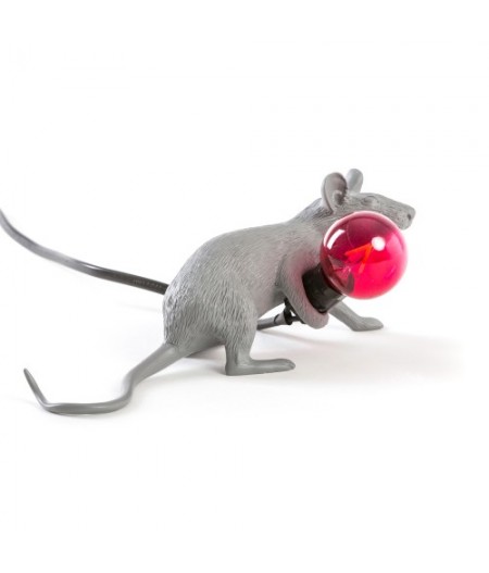 Lampe Souris Allongée Seletti - Grise Ampoule rouge - Mouse Lamp 3 Gray Lie Down