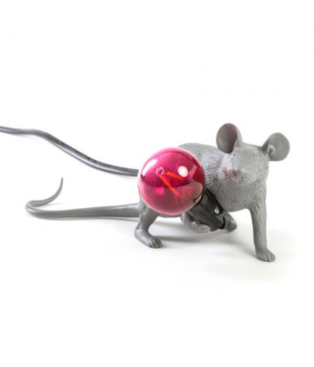 Lampe Souris Allongée Seletti - Grise Ampoule rouge - Mouse Lamp 3 Gray Lie Down