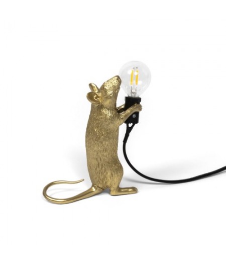 Lampe Souris 1 Debout Gold Seletti - In piedi gold mouse lamp fil noir