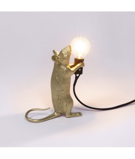Lampe Souris 1 Debout Gold Seletti - In piedi gold mouse lamp fil noir