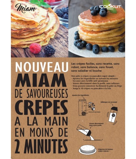 Shaker Miam à crêpes, pancakes et gaufres conçu par la marque française  Cookut. Plus besoin de recette, de balance, de saladier ni de lo…