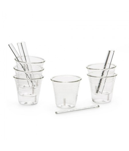 Tasses à café + cuillères en verre SELETTI, lot de 6 - Coffee set 6 cups + 6 stirers glasses