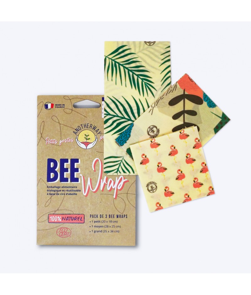 BeeWrap SML Tropical pack de 3 - Anotherway - emballage alimentaire à la cire d'abeille