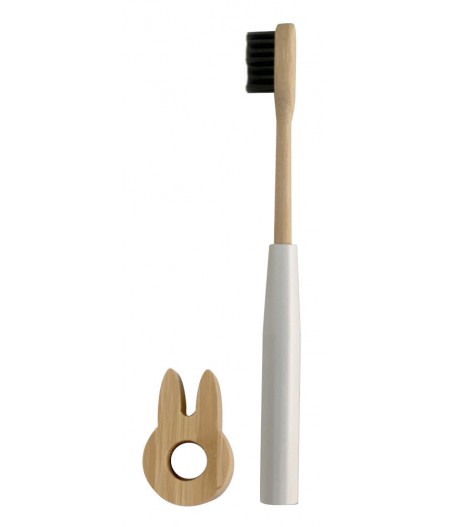 Brosse à dents complète enfant rechargeable, avec socle en bois - Blanche - Cookut