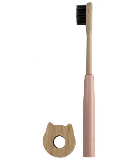 Brosse à dents complète enfant rechargeable, avec socle en bois - Rose - Cookut