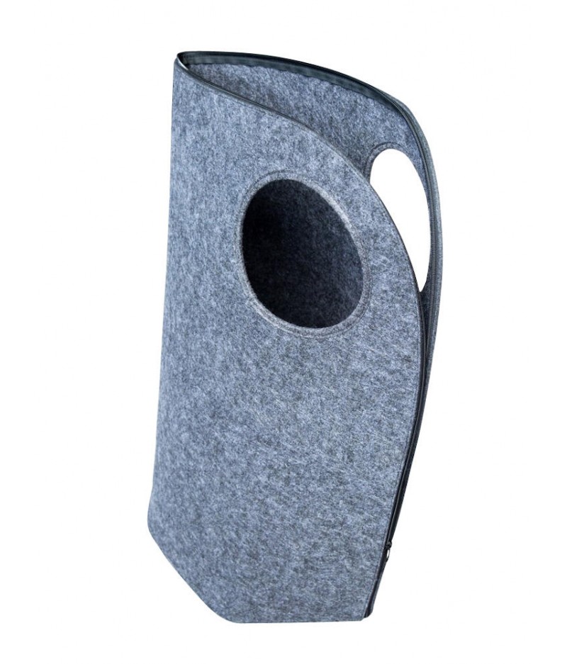 Panier à linge en feutre gris foncé poignée ronde - Chehoma