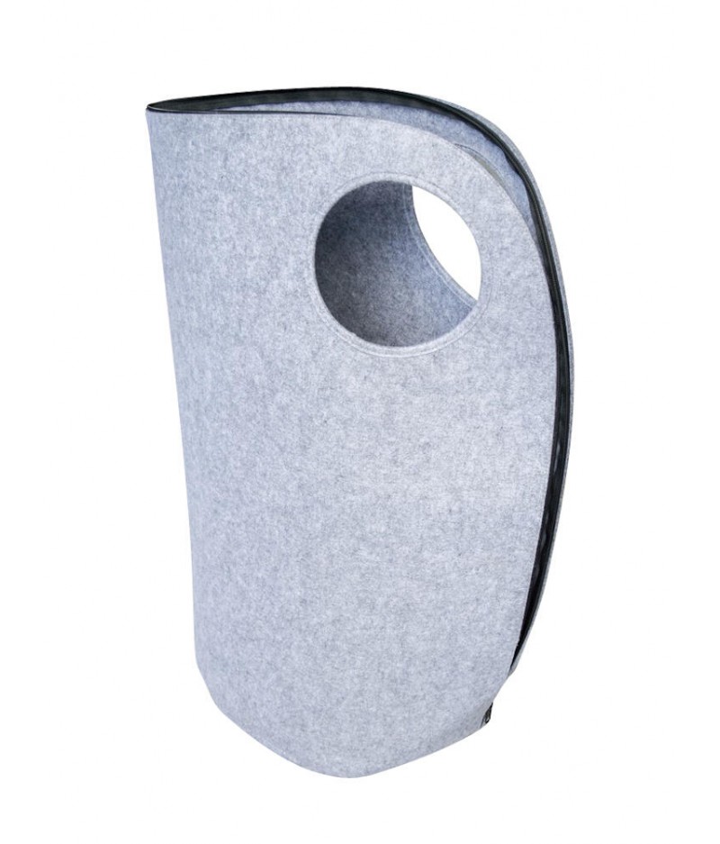 Panier à linge en feutre gris clair poignée ronde - Chehoma
