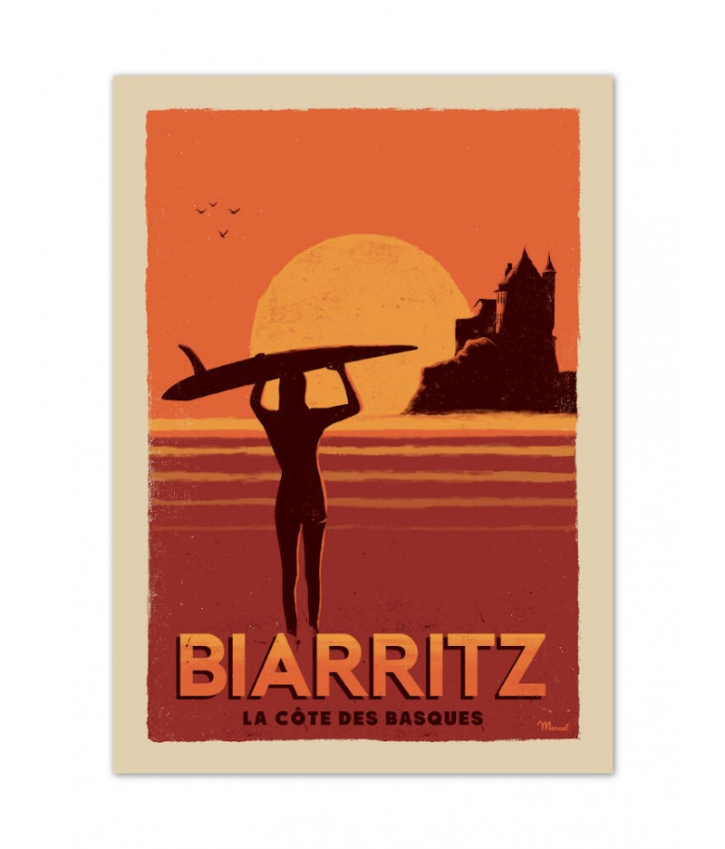 Affiches originales Marcel BIARRITZ  Côte des Basques  50x70cm 350 g/m²
