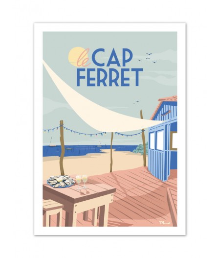 Affiches originales Marcel CAP FERRET Cabane à Huîtres 50x70cm 350 g/m²