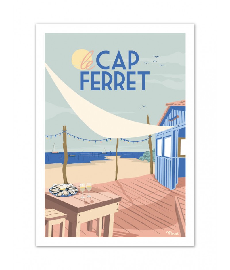 Affiches originales Marcel CAP FERRET Cabane à Huîtres 50x70cm 350 g/m²