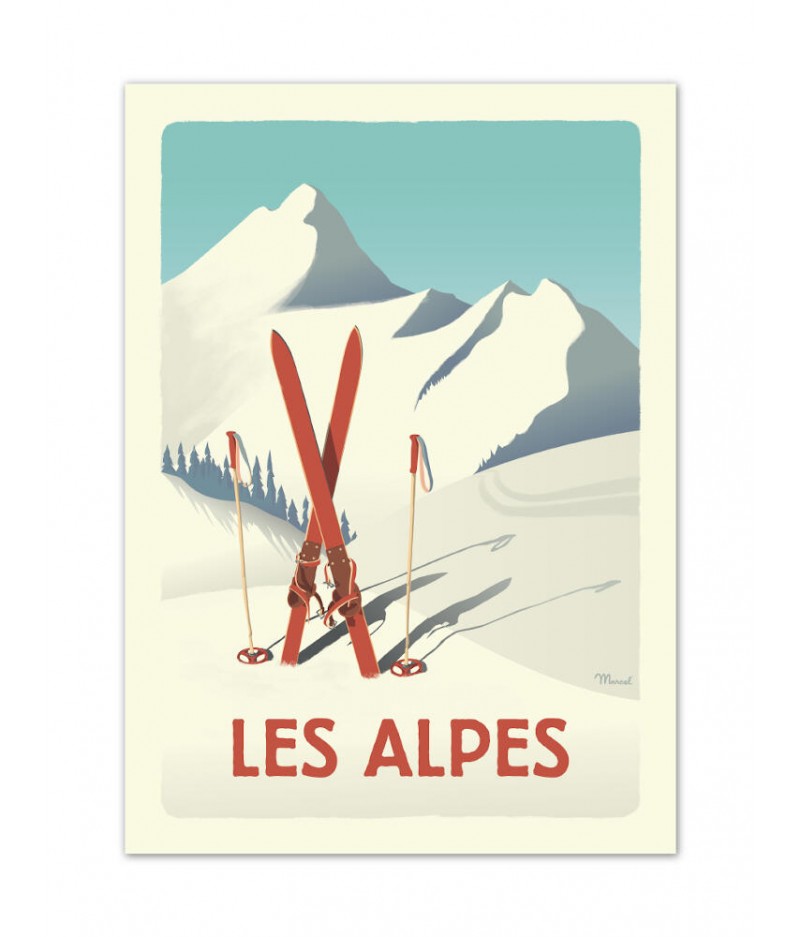Affiches Marcel Small Edition - CLASSICS WINTER ALPES - Les Ski rouges 30x40cm 350 g/m