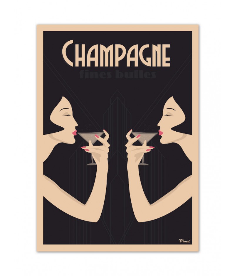 Affiches Marcel Small Edition - CHAMPAGNE Fines Bulles 30cm x 40cm 350 g/m