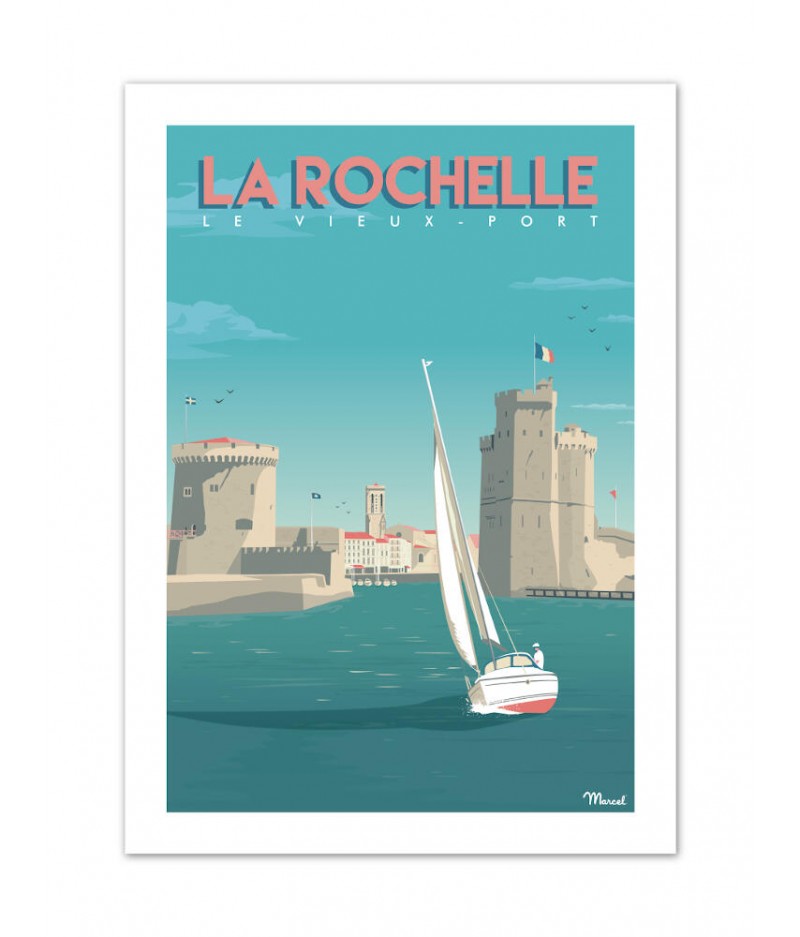 Affiche vintage MARSEILLE  Le Vieux Port  - Marcel Travel Poster Taille  30 x 40 cm