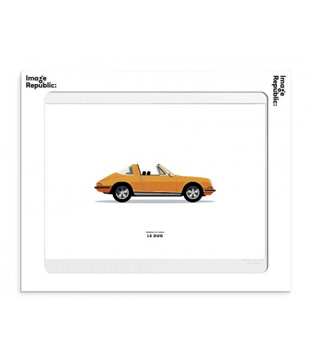 30x40 cm Le Duo Voiture Porsche 911 Targa Orange - Affiche Image Républic