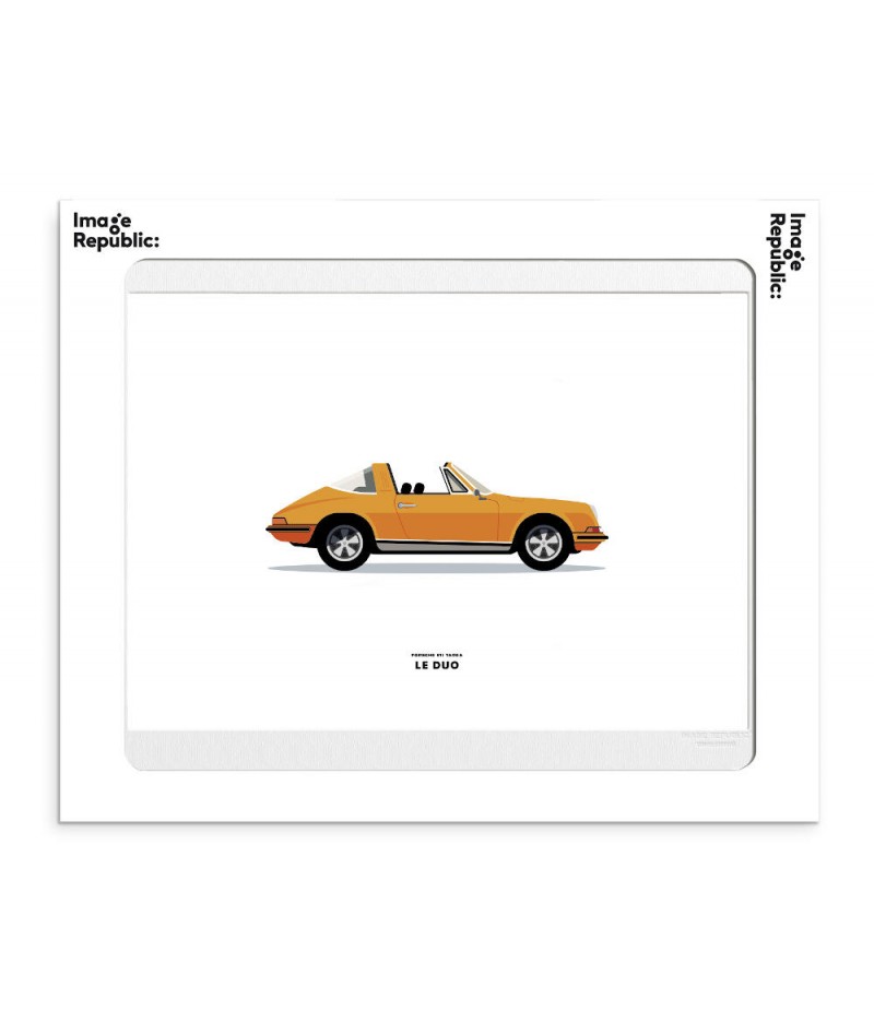 30x40 cm Le Duo Voiture Porsche 911 Targa Orange - Affiche Image Républic