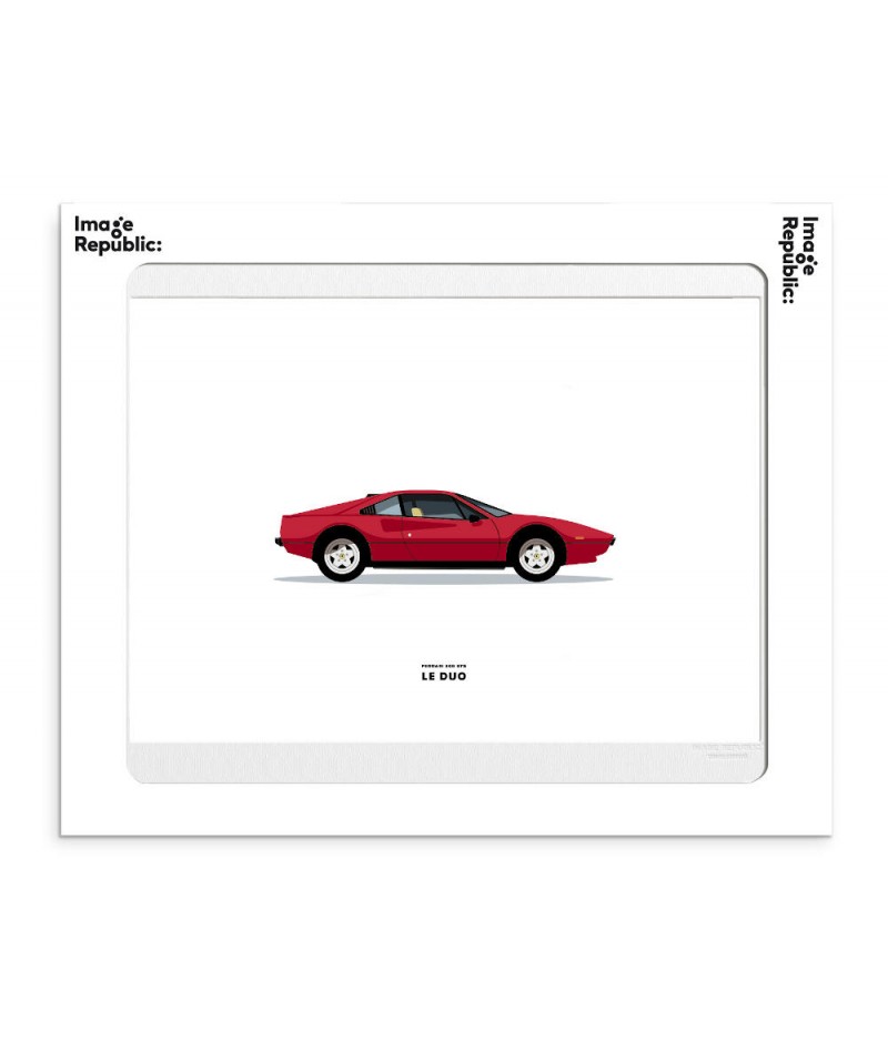 30x40 cm Le Duo Voiture Ferrari 308 Gts Rouge - Affiche Image Républic