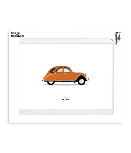 30x40 cm Le Duo Voiture Citroen 2CV Orange - Affiche Image Républic