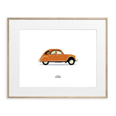 30x40 cm Le Duo Voiture Citroen 2CV Orange - Affiche Image Republic BEST