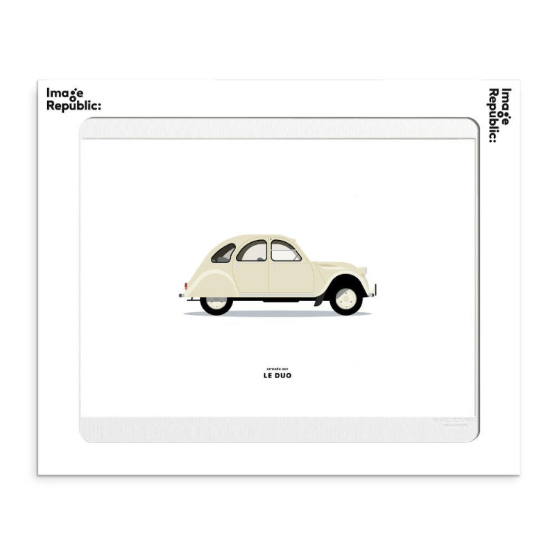 30x40 cm Le Duo Voiture Citroen 2CV Blanche - Affiche Image Républic