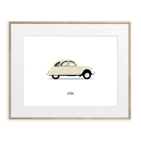 30x40 cm Le Duo Voiture Citroen 2CV Blanche - Affiche Image Republic BEST