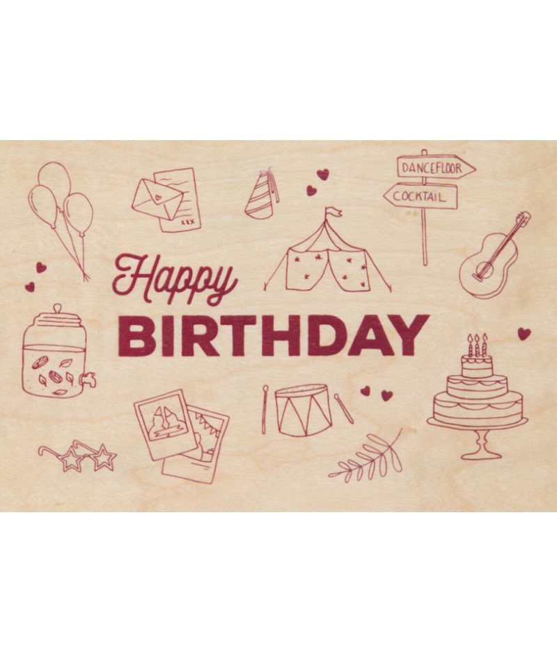 Cartes Postales en bois Woodhi - Greetings Birthday