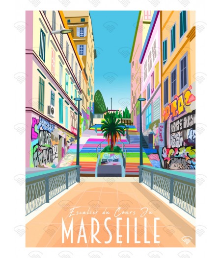 Affiche Maison Landolfi 30x40 cm - Marseille - Cours Julien Escalier