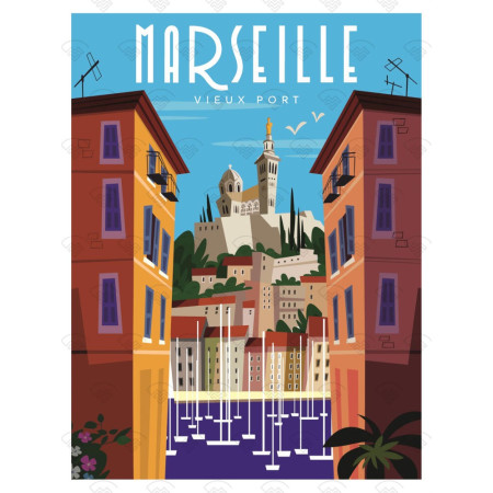 Affiche Maison Landolfi - Marseille - Vieux port Rue de la Loge Gary Godel 30x40 cm