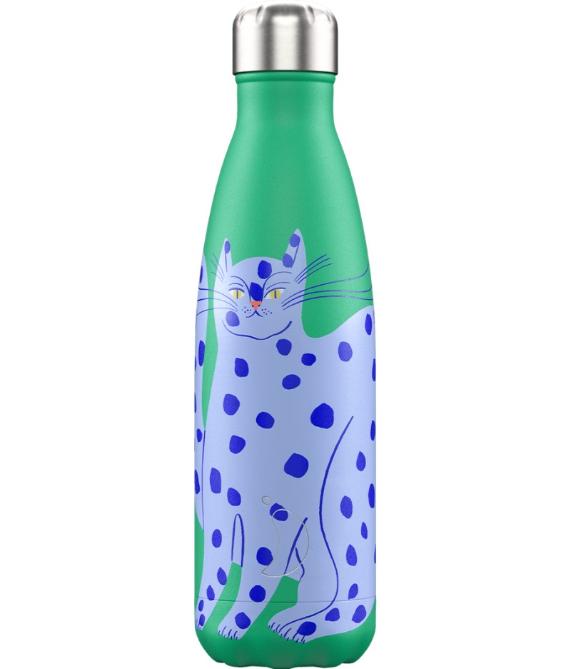 Gourde Thermos 500ml Artist Series Agathe Singer Blue Cat - Chilly’s Bottles