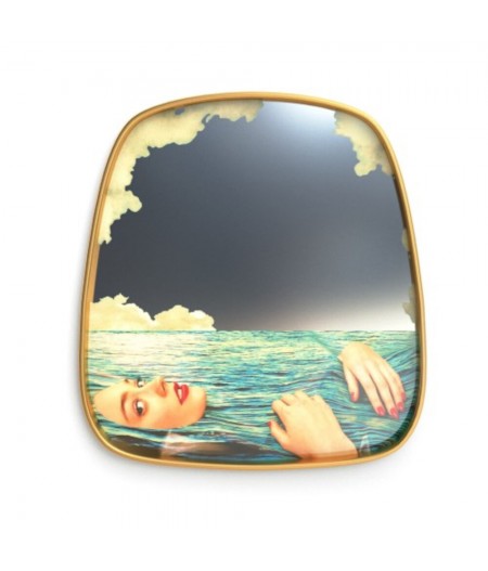 Toiletpaper Mirror With Wooden Frame cm.54 H.59 - Sea Girl - Seletti