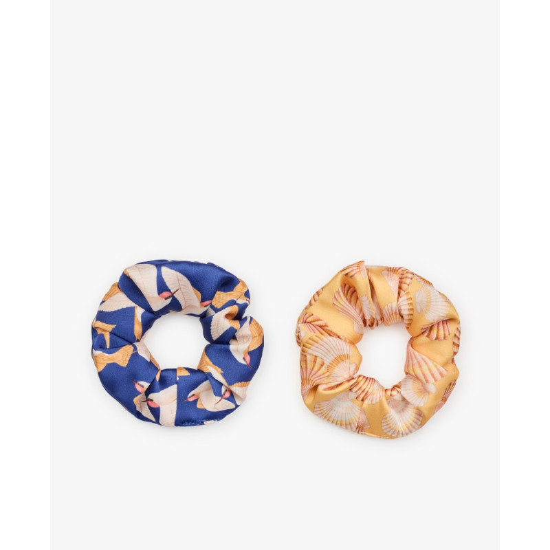 Chouchous Blue Birds & Coral Scrunchies - WOUF
