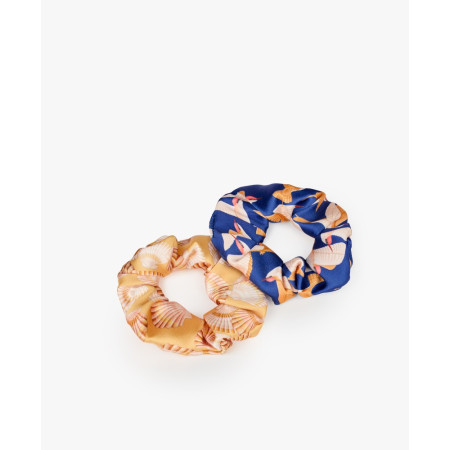 Chouchous Blue Birds & Coral Scrunchies - WOUF