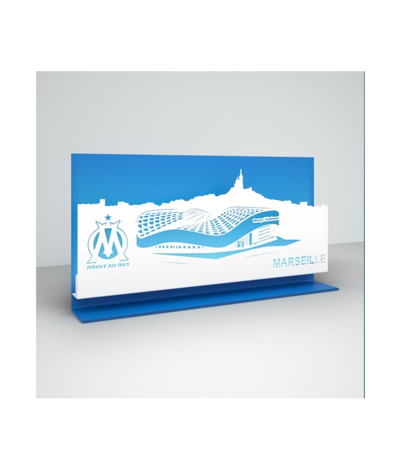 Skyline OM Olympique de Marseille blanche sur socle bleu - Citizz