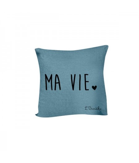 Coussin en lin 45x45 cm MA VIE (2022) by L’Ornitho