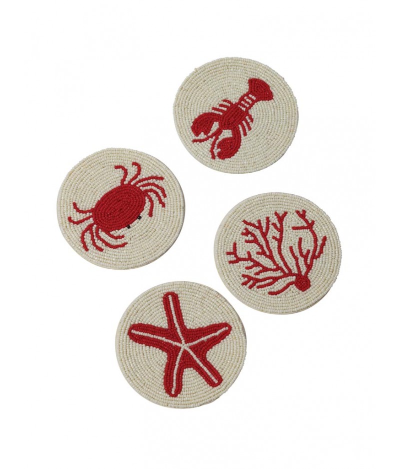 S/4 sous-verres Mer perles rouges et blanches - Chehoma