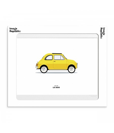 30x40 cm Le Duo Voiture Fiat 500 Jaune - Affiche Image Républic