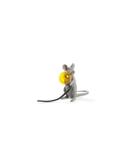 Lampe Souris Assise Seletti - Grise Ampoule jaune - Mouse Lamp 2 Gray Sitting