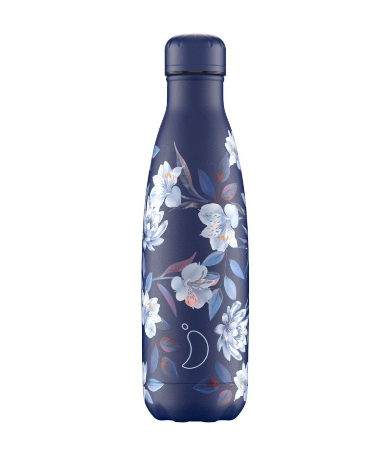 Gourde Thermos 500ml Bottle Floral Fleurs Bleues - Chilly’s Bottle