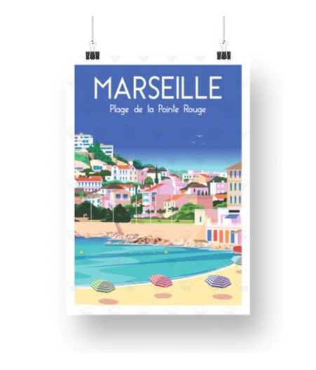 Affiche Maison Landolfi - Marseille - Plage de la Pointe Rouge par Raphael Delerue - 50x70 cm