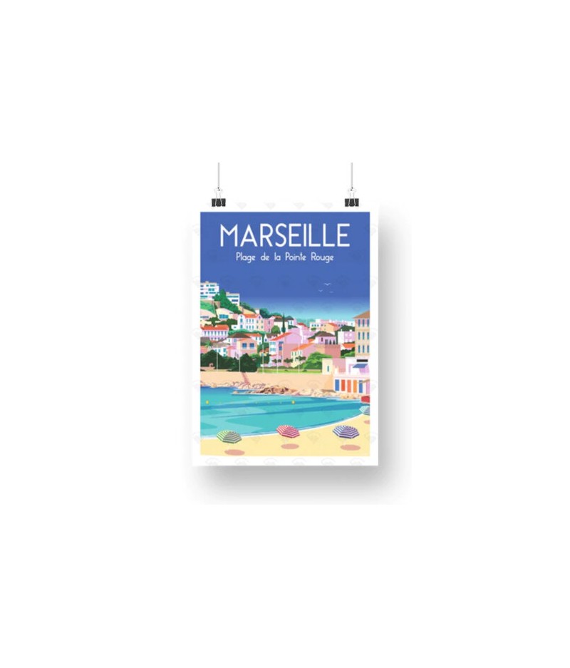Affiche Maison Landolfi - Marseille - Plage de la Pointe Rouge par Raphael Delerue - 30x40 cm
