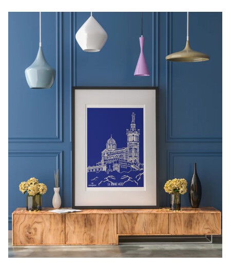 Affiche Maison Landolfi - Marseille - Ligne bonne mère NDG Bleu Nuit 30x40 cm