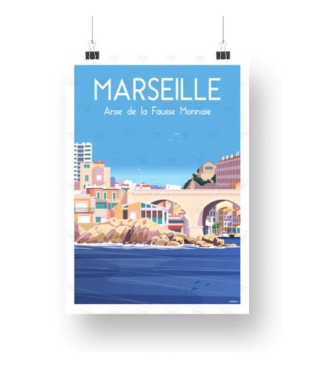 Affiche Maison Landolfi - Marseille - Anse de la fausse monnaie, de la mer de Raphael Delerue 30x40 cm