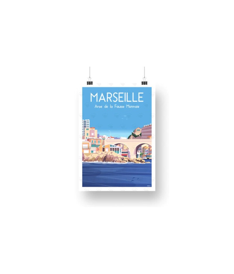 Affiche Maison Landolfi - Marseille - Anse de la fausse monnaie, de la mer de Raphael Delerue 30x40 cm