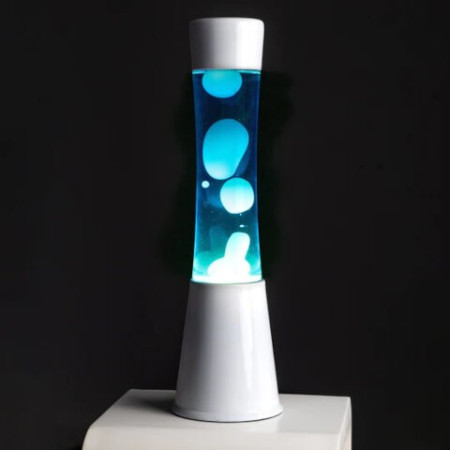 Lampe lave - base blanche, lave bleue - d12*h40cm - verre, métal, ampoule incluse - FISURA