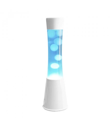 Lampe lave - base blanche, lave bleue - d12*h40cm - verre, métal, ampoule incluse - FISURA