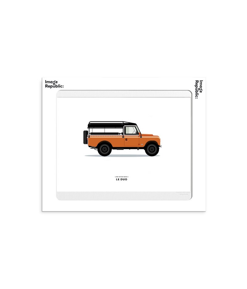 30x40 Cm Le Duo Voiture Land Rover Orange - Affiche Image Republic